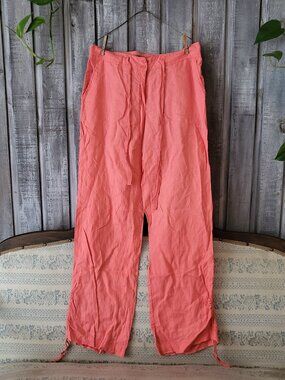 Tristan 100% Linen Wide Leg Drawstring Pants Size Medium Coral Pink